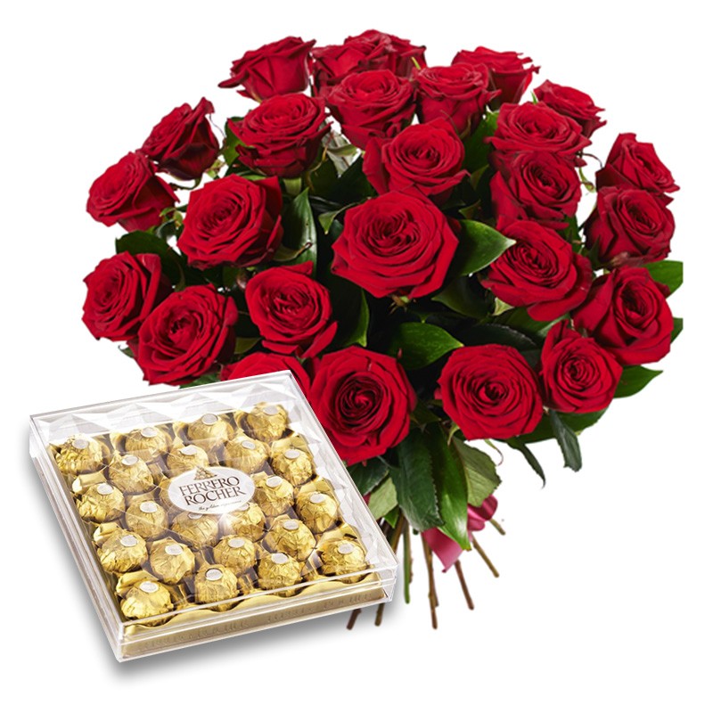 Klasyczny bukiet z róż, do których dodane są słodycze, zamówicie w naszej kwiaciarni internetowej w Lublinie.