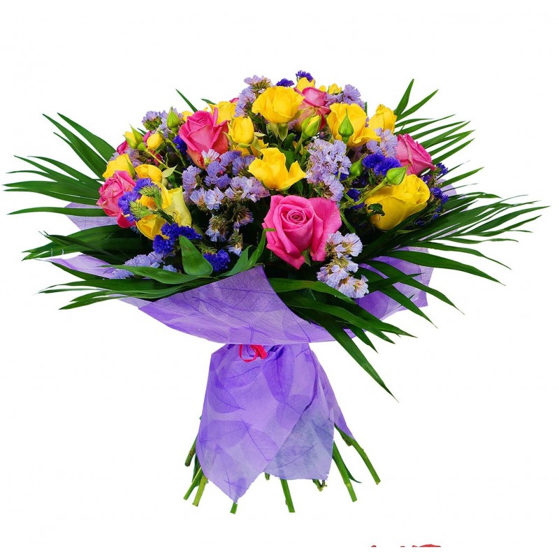 Kwiaciarnia internetowa Kwiatkarnia poleca bukiet mieszany w kolorach żółtym i różowym.